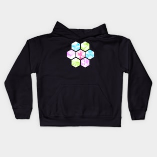 Marble Hexagon | Blue Pink Green Purple | Black Background Kids Hoodie